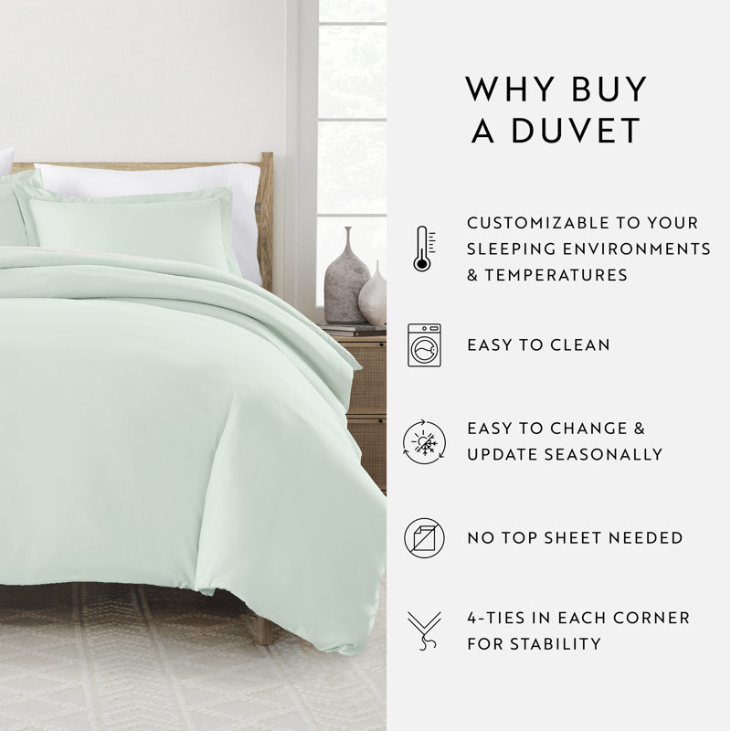 Super Soft Microfiber Duvet Cover Set, Queen Duvet Cover + 2 Shams, Mint