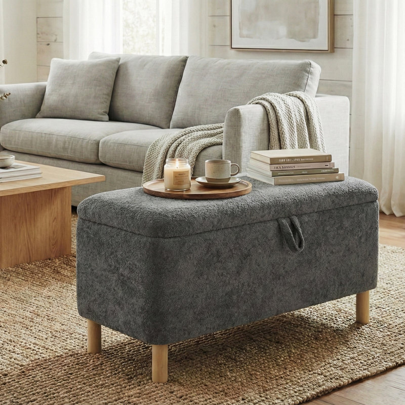 Fabric Upholstered Storage Bench, Grey