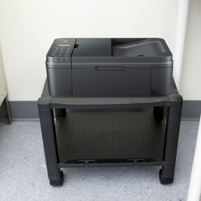 Black Adjustable Height Mobile Printer Cart with 3 Shelves