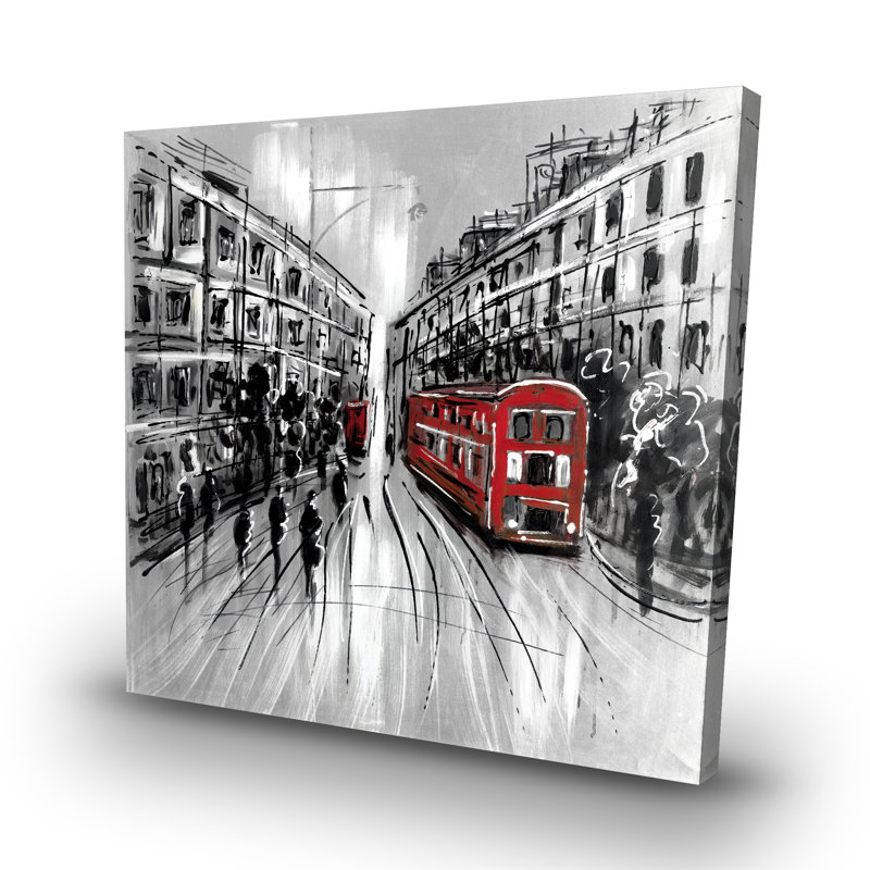 street with bus - 32"x32" art on canvas