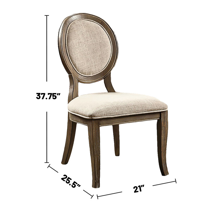 Ensemble de 2 chaises de salle à manger rembourrées en tissu, Beige, Chêne