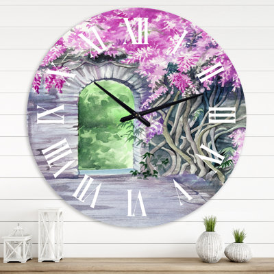 Horloge murale traditionnelle «Blossoming Wisteria Garden Over The Wall»