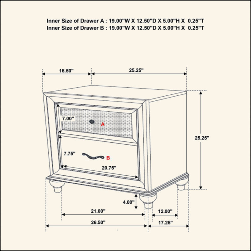 Table de chevet 2 tiroirs avec détails en cristal acrylique, blanc