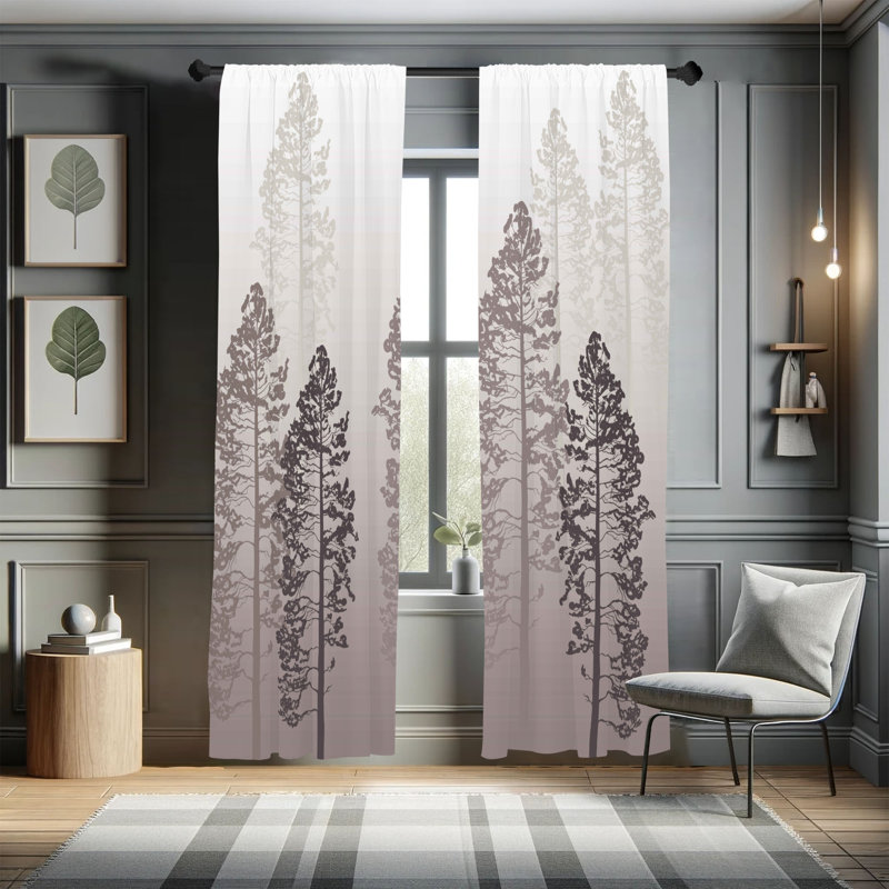  Country Curtains, Wild Pine Forest Themed, Pair of 28"x63", Pale Mauve Taupe