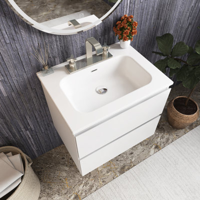 Meuble-lavabo mural 24 po avec lavabo en céramique et trois trous de robinet