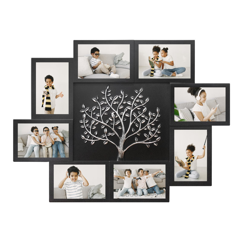 Family Tree Integrated Collage Frame, Black PVC Frame Fits Standard 4x6 Photos, Black
