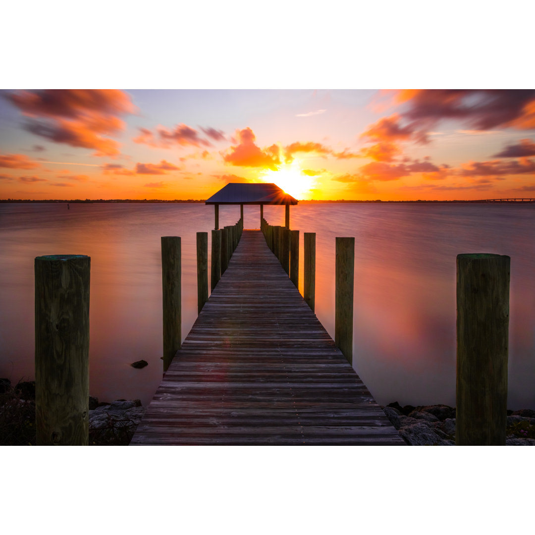 Sunset On Fishing Pier - Wrapped Canvas Print