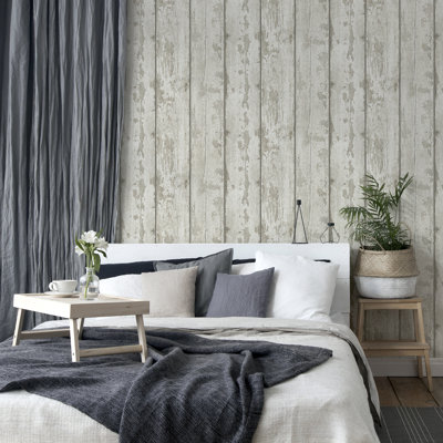Ambrose Grey Wood Plank Wallpaper