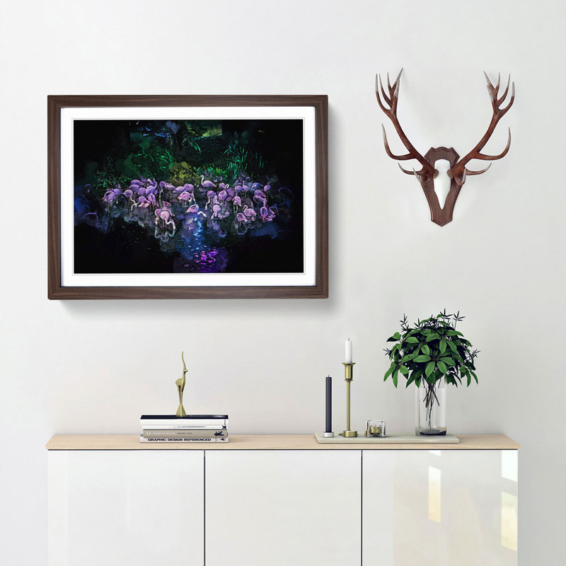 Neon Flamingos in Abstract - Framed Print, 27cm H x 36cm W x 2cm D, Walnut Framed