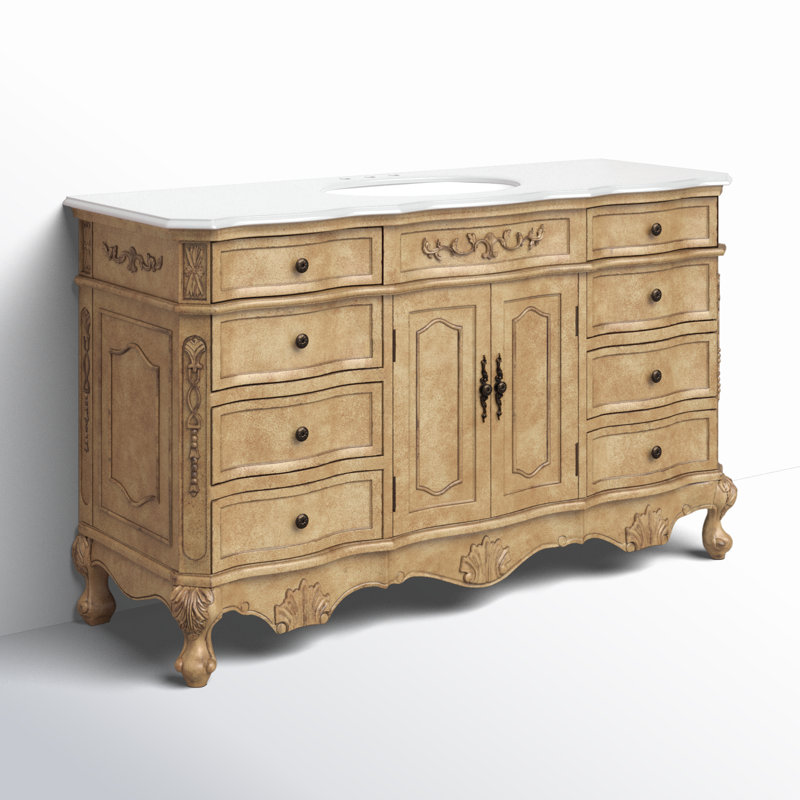Ensemble de meuble-lavabo simple 60 po Lunette, Beige antique, Blanc ivoire