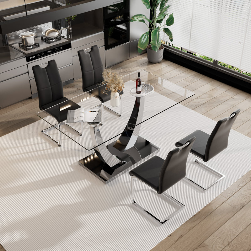 Ensemble de salle à manger 5 pièces, Argent, Noir / argent