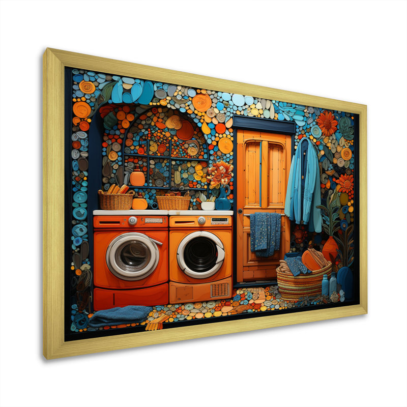 Blanchisserie Popart Room - Art mural, H 30 po x l 40 po x P 1,5 po, Cadre doré simple