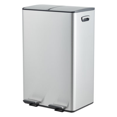 2x30L Dual Compartment Stainless Steel Recycling Trash Can, Soft Close Lid with Foldable Foot Pedal Waste Bin for Kitchen Home