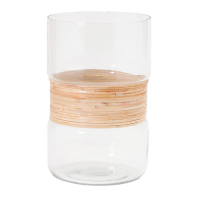 Ensemble de deux bougeoirs de table en verre transparent et beige