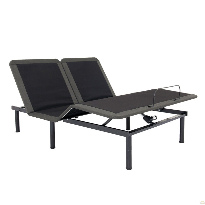 Structure de lit ajustable à plateau flexible pour grand lit avec commandes à commande vocale, Grand lit, Noir/gris