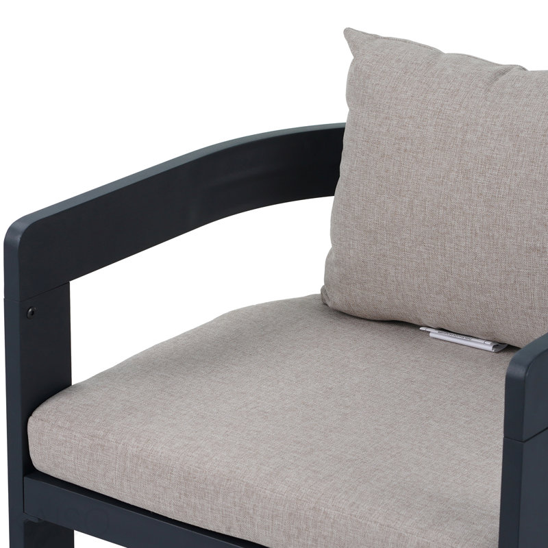 Ensemble de 2 chaises de patio pour l'extérieur, structure en aluminium gris foncé avec coussin beige