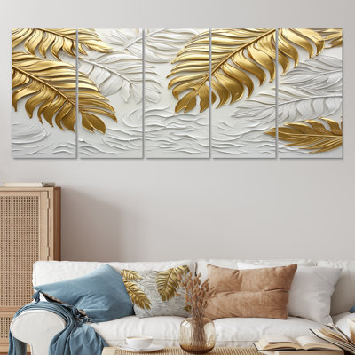 Golden Cream Palms ReunionII - crème - art mural traditionnel pour le salon