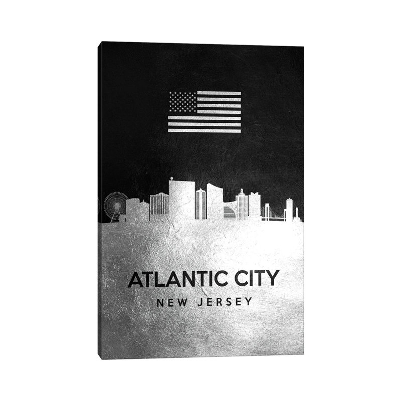 Atlantic City New Jersey Silver Skyline 1 Piece Wrapped Canvas Wall Art, 30.48 cm H x 45.72 cm W
