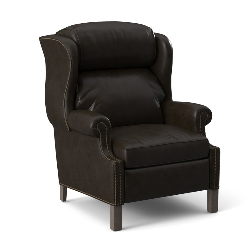 Chippendale Recliner, #9 Natural, Outsider Raven Genuine Leather, Stone