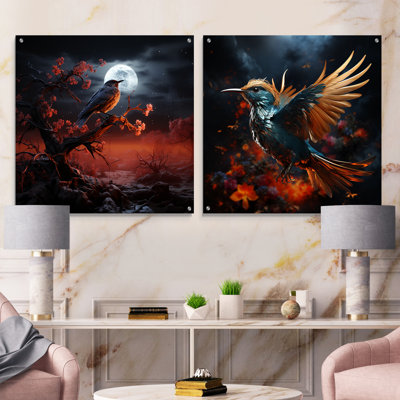 Textured Layers Create Mixed Media Skies - Bird Acrylic Wall Art Glass Set Of 2