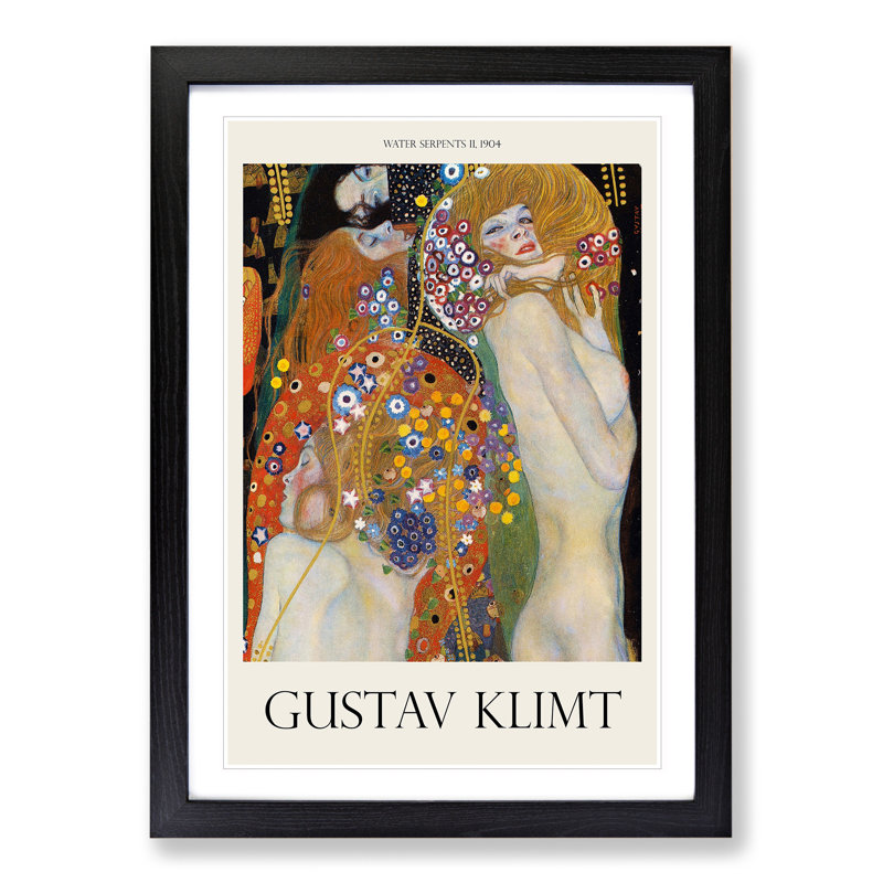 Water Serpents II by Gustav Klimt - Picture Frame Art Prints, 65cm H x 48cm W x 2cm D, Black Framed