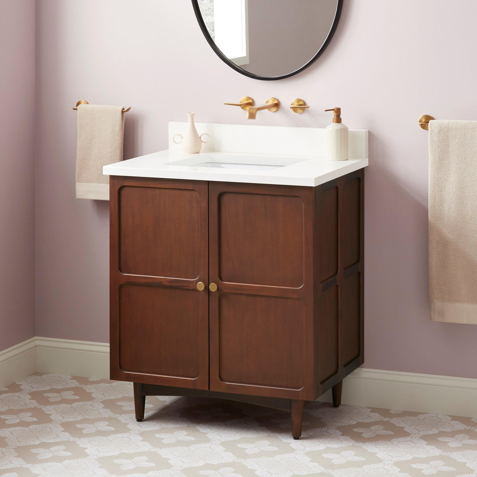 Delavan 30" Single Bathroom Vanity, Arctic White Quartz, 8" Widespread, Rectangular 