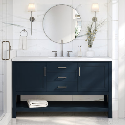 60.25'' Single Bathroom Vanity with Carrara Quartz Top