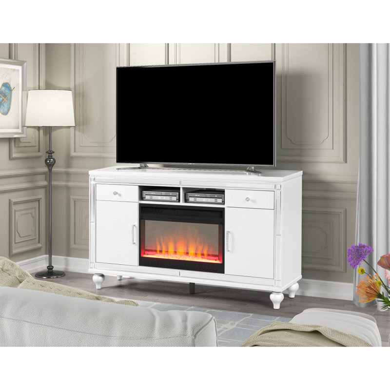 Meuble télé avec foyer électrique blanc