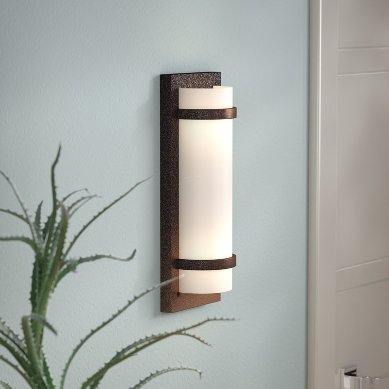 Steelside Alphonse With Etched White Glass Wall Sconce, Iron Oxide