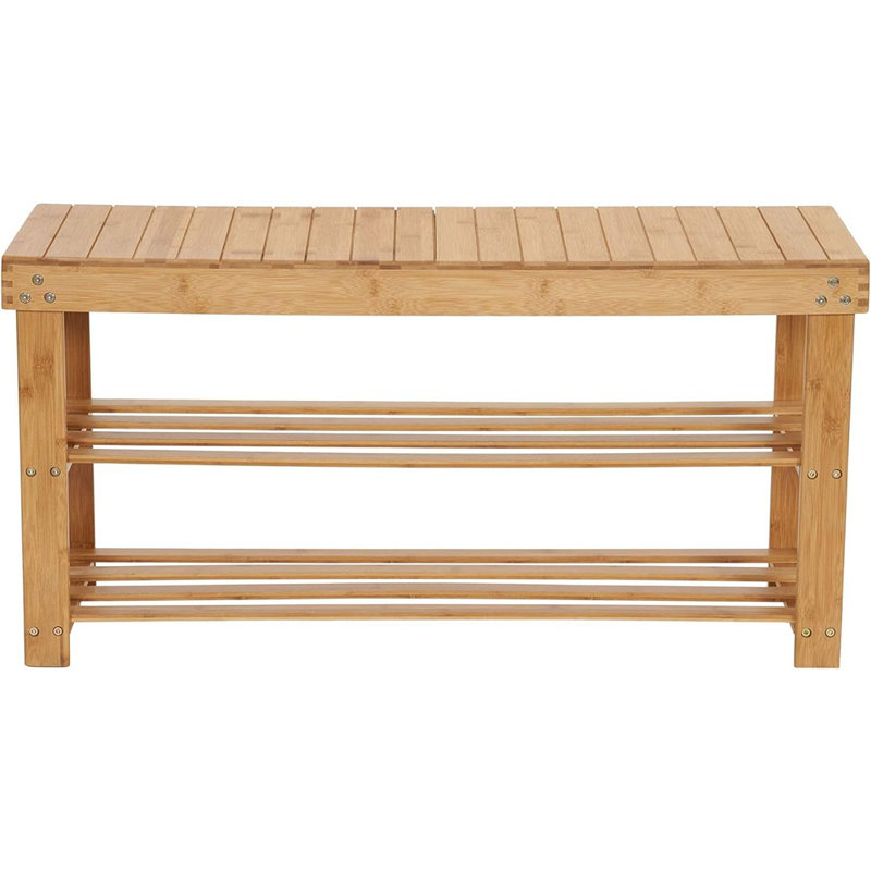 Bamboo Storage Bench with 2 Shelves 