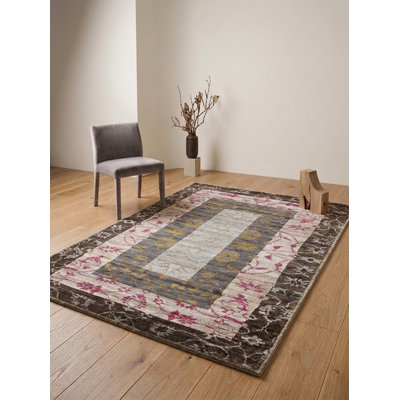 Tapis d'intérieur rectangulaire oriental 152 x 244 cm, noué à la main en viscose multicolore