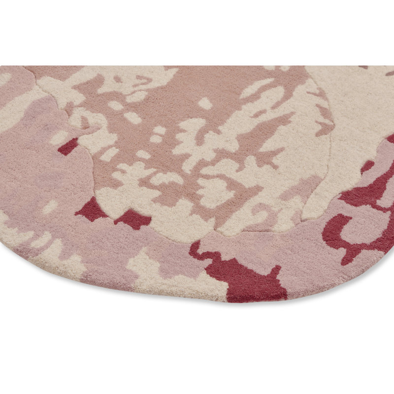 Wool Abstract Area Rug in Pink/Beige, Novelty 4'11 x 4'11