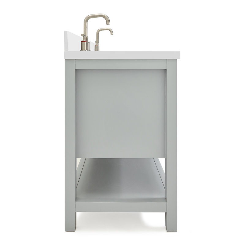 Bayhill 73'' W Double Vanity, Rectangle, Carrara White Quartz, Gray