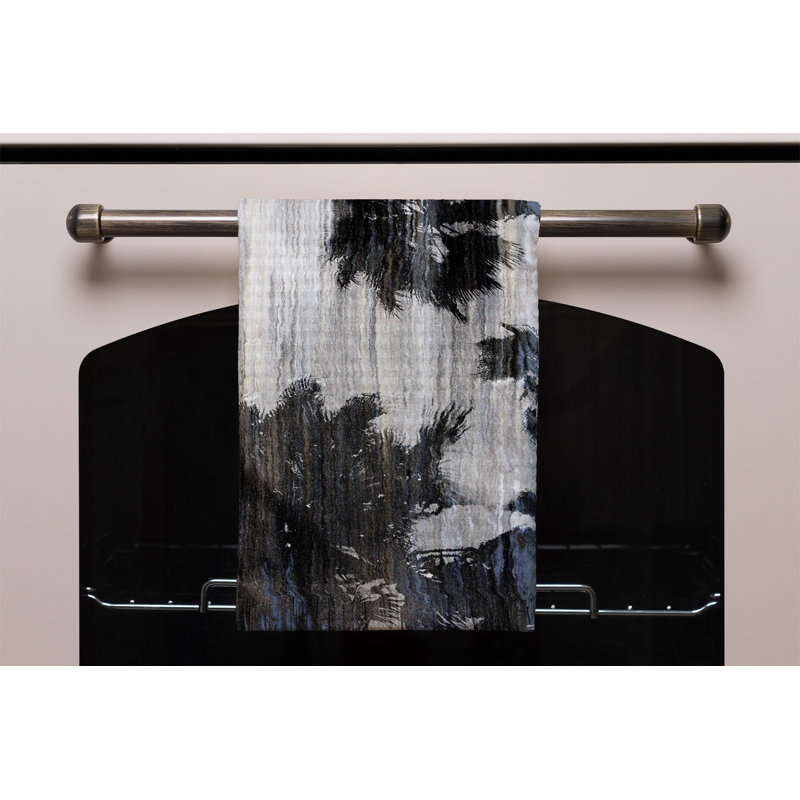 Cotton Floral Tea Towel Kitchen Towel, Black