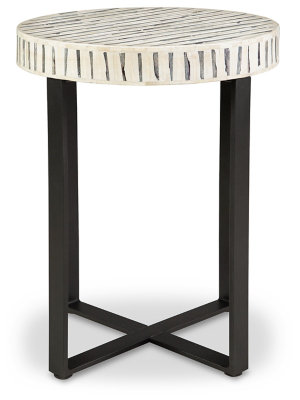 Transitional Round Black and Cream Wood Metal Accent Table