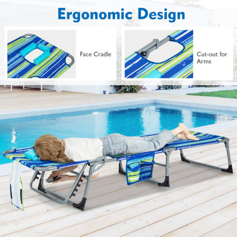 Folding Beach Lounge Chair With Pillow For Outdoor
