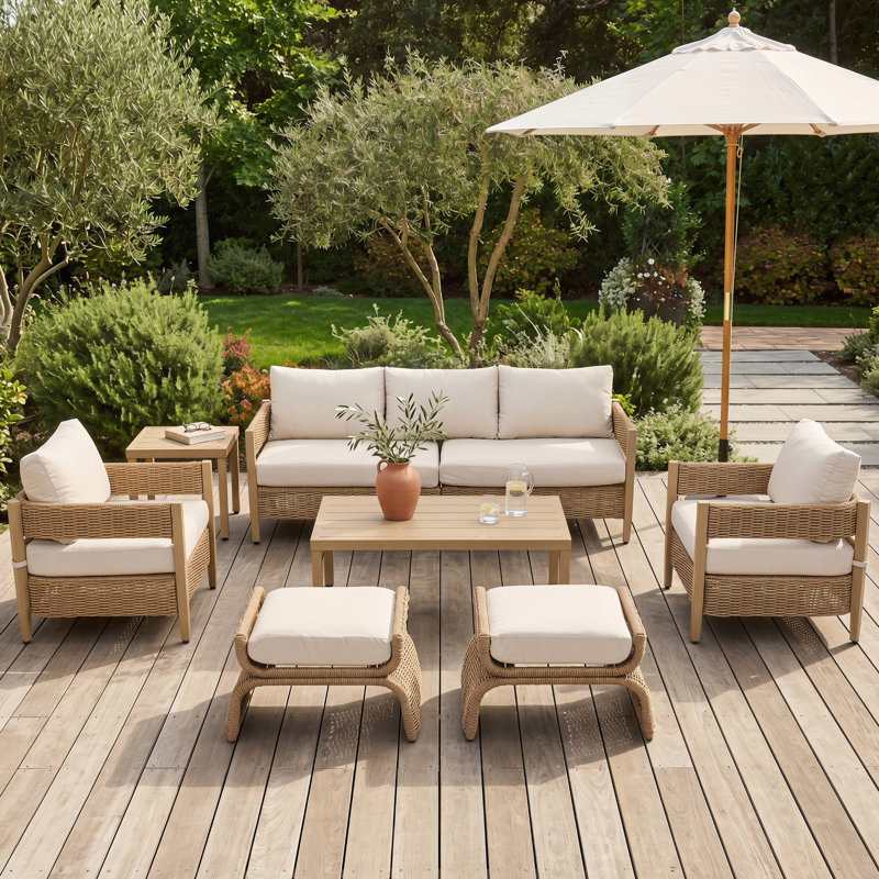 7 Pieces Outdoor Patio Conversation Set, Beige