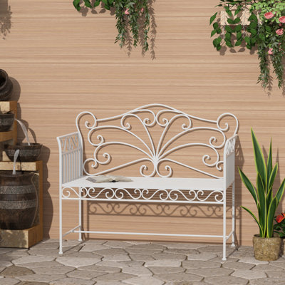 Banc de jardin 43 po avec patio extérieur en métal blanc crème pour la cour arrière, la piscine, la pelouse et un banc robuste et élégant, blanc, convient à la cour