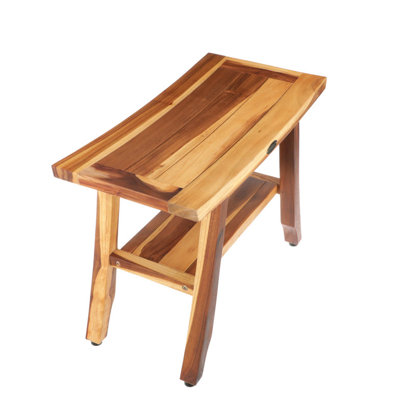 24" Teak Wood Shower Bench with Shelf