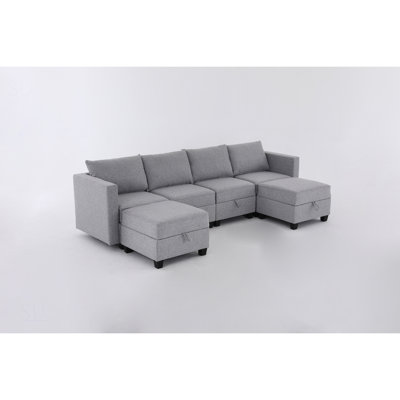 Convertible Modular Sectional Sofa Couch With Storage, U-Shaped 4-Seat Design, Reversible Chaise, And Soft Fabric Upholstery