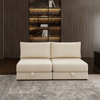 Modular Sectional Sofa with Storage, Convertible 2 Seater Sleeper Sofa Couch, Folding Fabric Loveseat with Hidden Storage Seats for Living Room, Apart