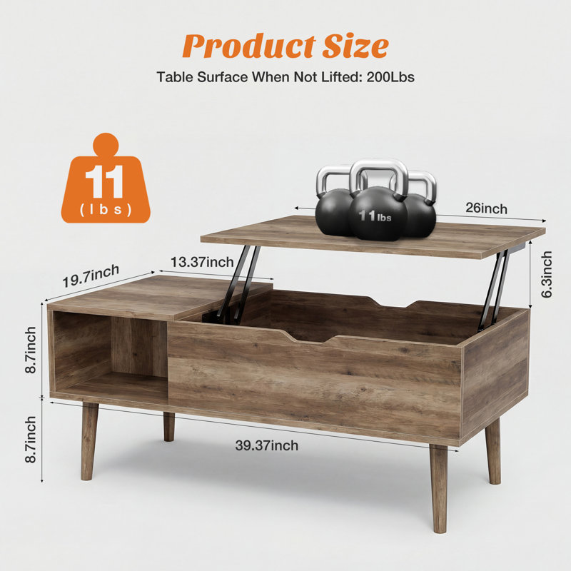 Table basse à plateau relevable Irfaan , Bois gris