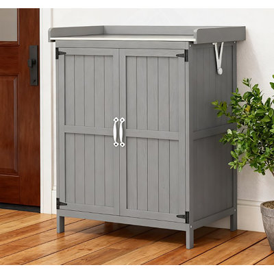 Armoire de rangement extérieure avec tablette et plateau de table en métal