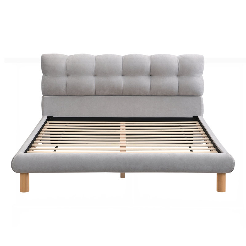 Structure de lit tapissier avec tête de lit en forme de biscuit, Complète