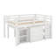 Lit mezzanine double avec armoire, tablettes et bureau