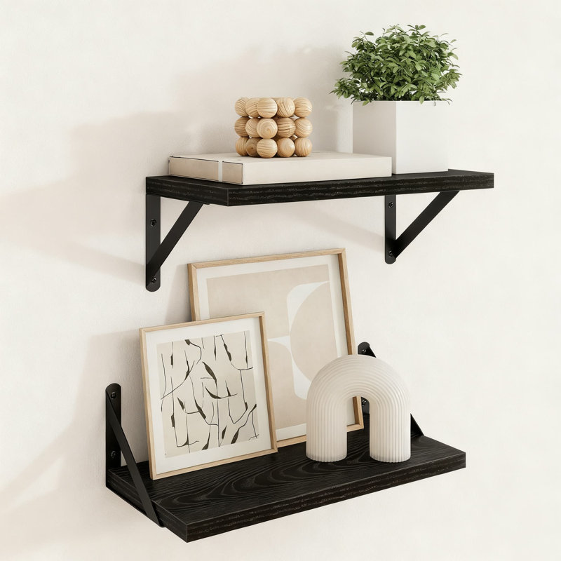 Floating Shelves For Wall Set Of 2 With Sturdy Brackets, Large Storage Space For Living Room, Bedroom, Bathroom And Kitchen Decor