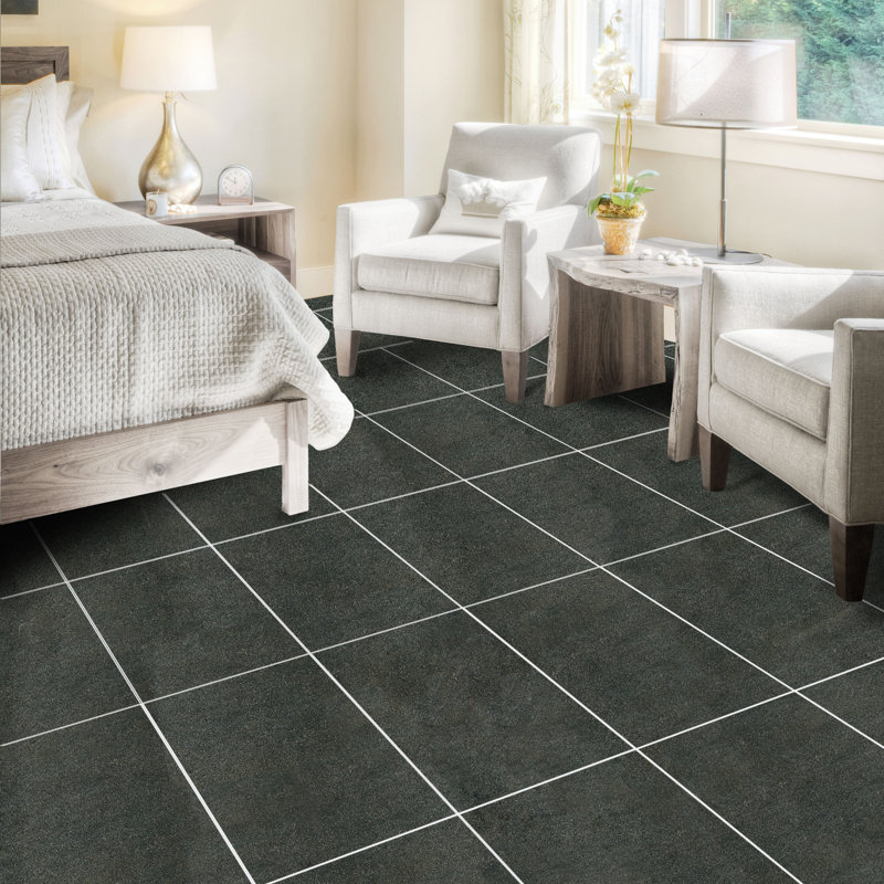 Storm 12'' W x 24'' L Porcelain Stone Look Singular Tile, Charcoal
