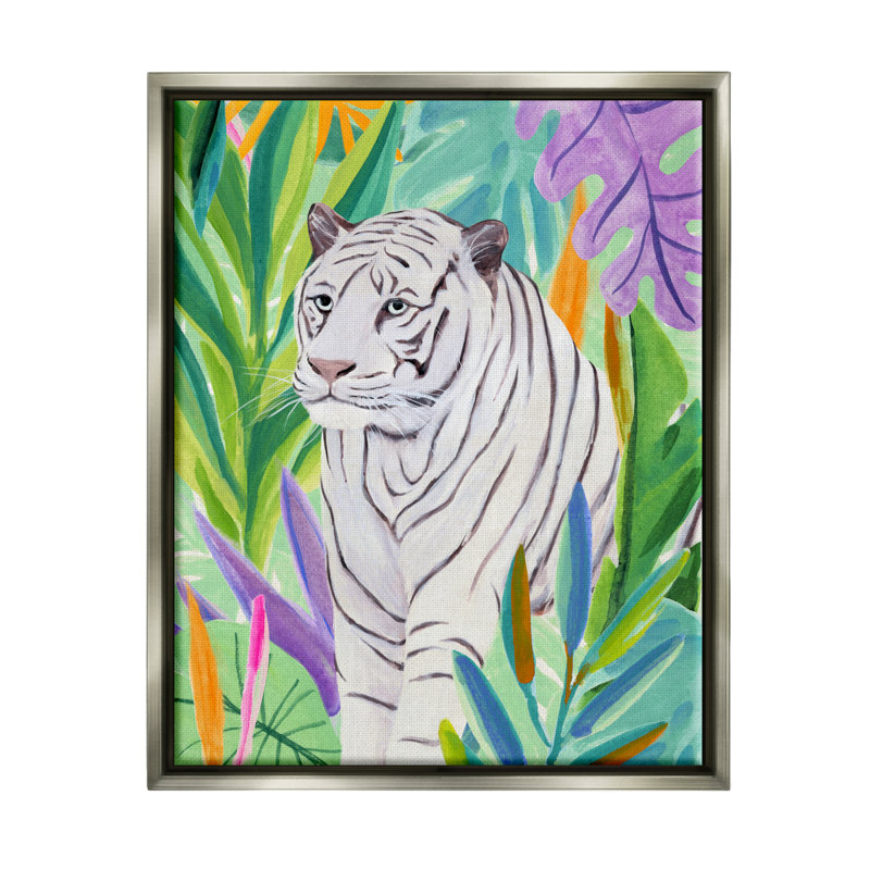 "Bold Botanical Tiger Leaves", art mural sur toile par Annie Warren, H 21 po x l 17 po x P 1,7 po, Cadre flottant gris lustré