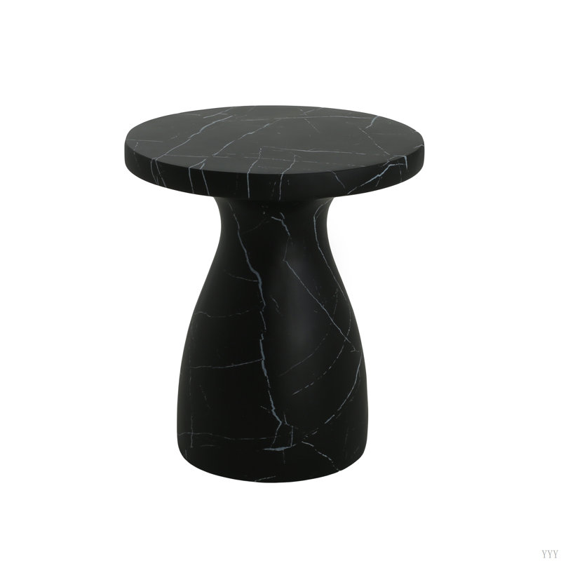 Outdoor Travertine MGO Side Table,Light Weight Concrete End Table,Black Marble Effect