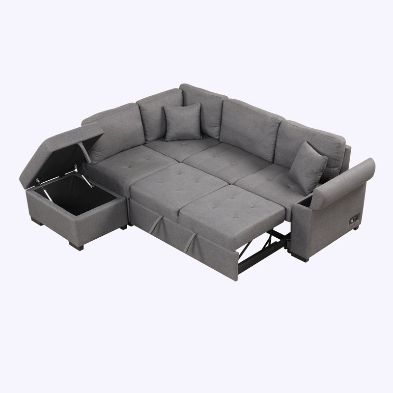 Timitra 3 - Piece Upholstered Sectional, Dark Gray Linen